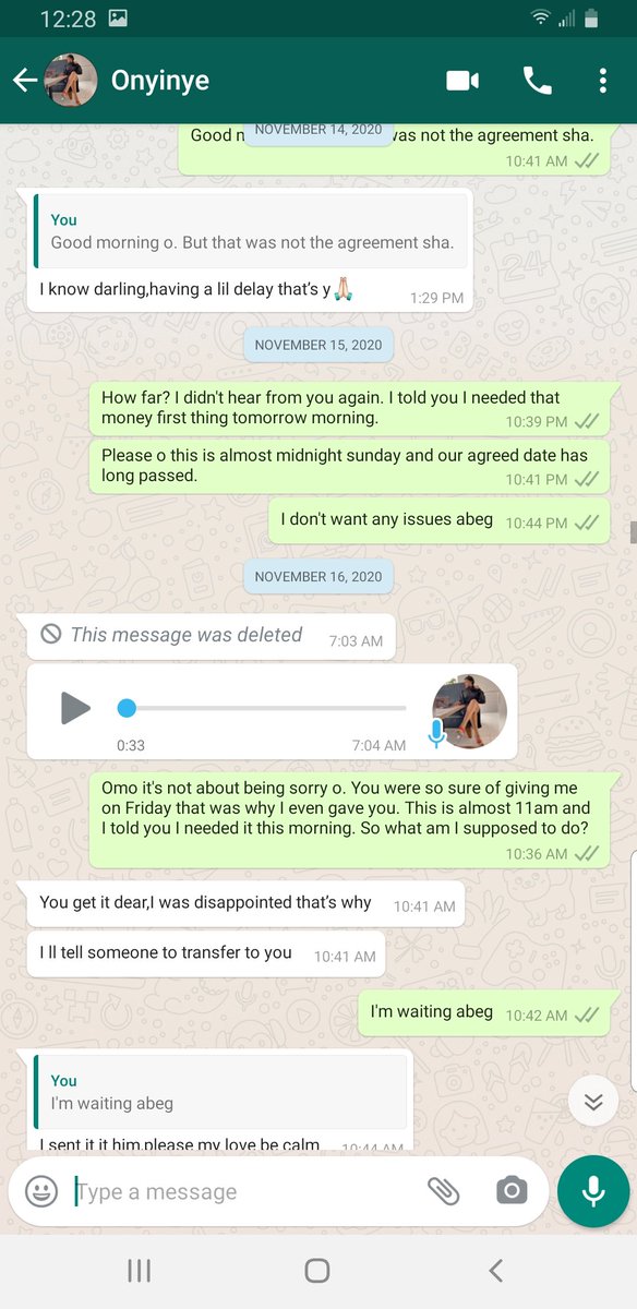 I reminded her November 15th. On November 16th, she came with several lies;1. She said she'd tell someone to transfer to me.2. She said she was in the bank waiting for him lmao.At this point, I knew I had entered one chance.