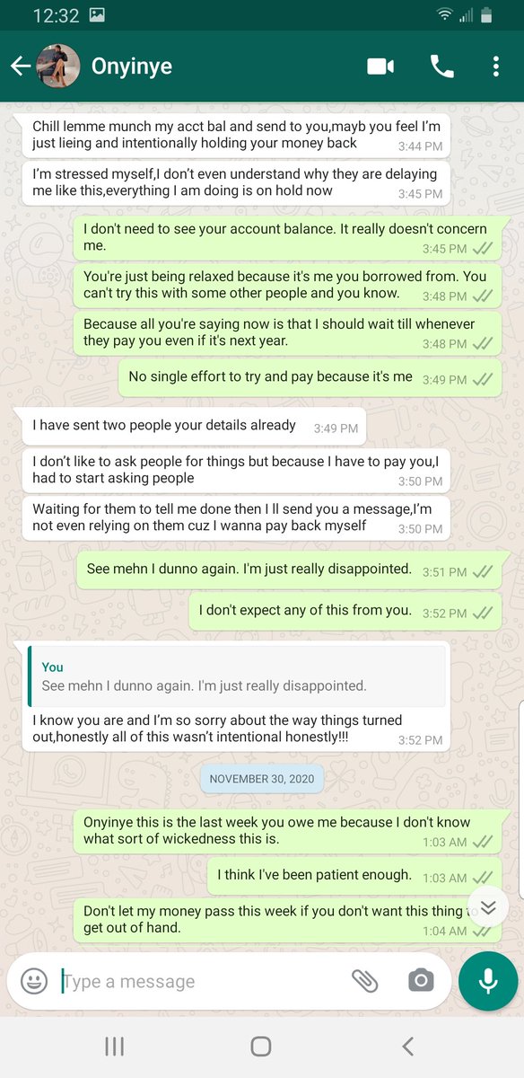 November 30 - December 1. More lies. At this point, she had blocked me from viewing her status on WhatsApp. She was still uploading and balling on IG going about her business and I was like  (I have no strength to screen record please)