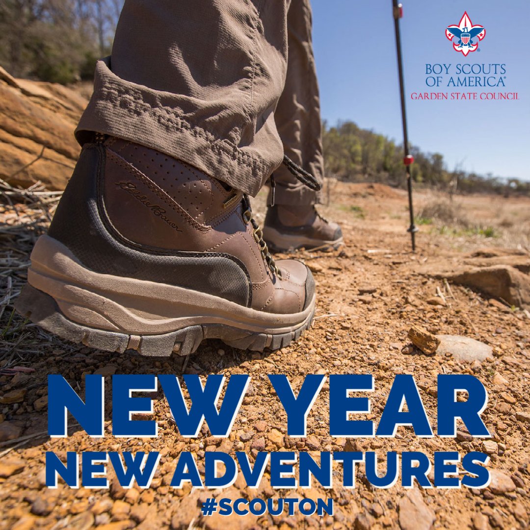 GardenStateBSA's tweet photo. The dawning of a new year means opportunity for new adventures! From all of us at Garden State Council, we wish you happy trails in 2021. Happy New Year! #scouton  🎆🎉⚜️ https://t.co/7NJLCKDs2c