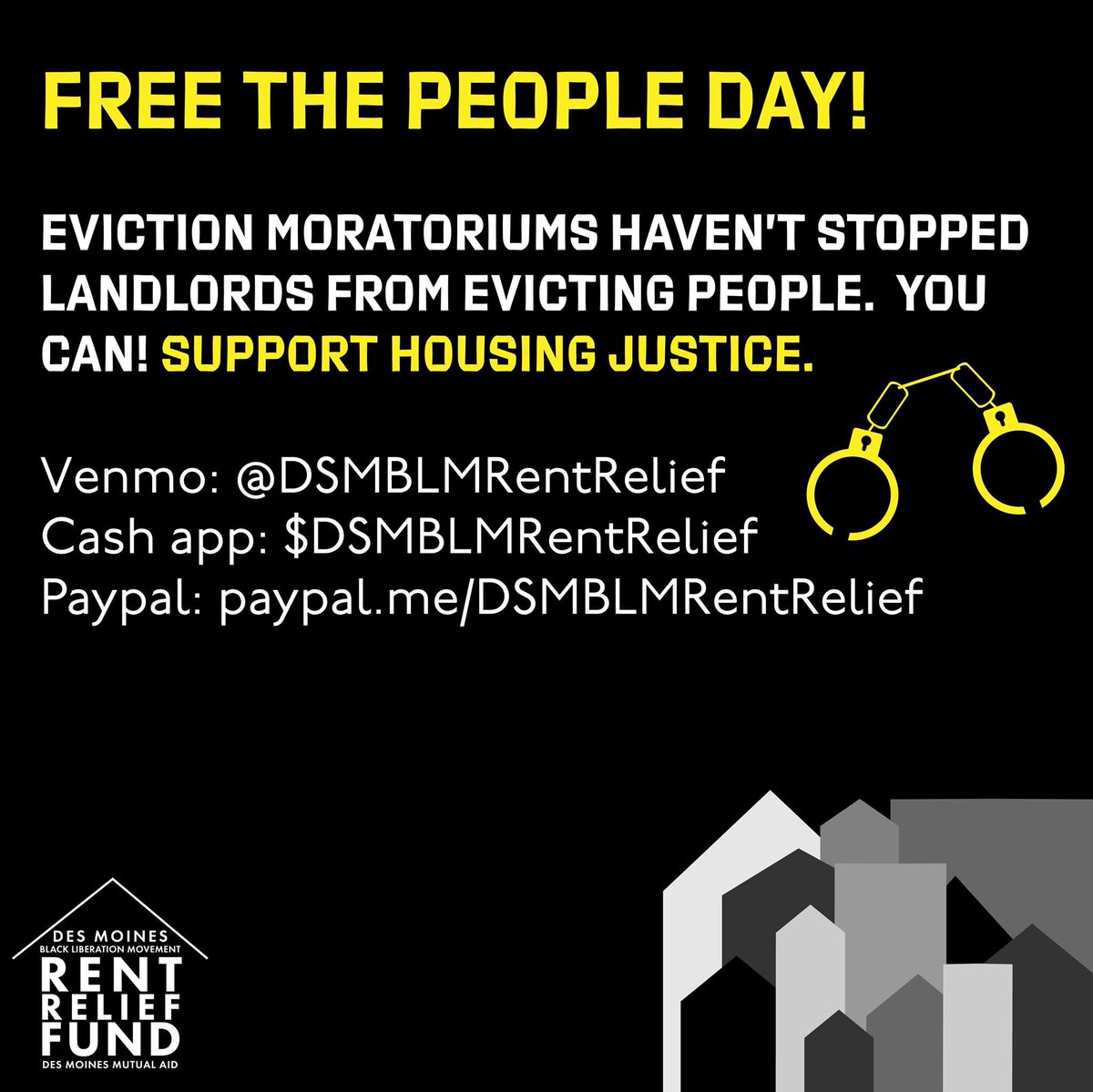 dsm_mutual_aid's tweet photo. Free the People Day!

Eviction moratoriums haven’t stopped landlords from evicting people.  You can!  Support housing justice.   #FreeThePeopleDay #FreeThemAll

Venmo @DSMBLMRentRelief
Cash app $DSMBLMRentRelief
Paypal: https://t.co/UG4ULxmdDU https://t.co/tsjMgr4DoC