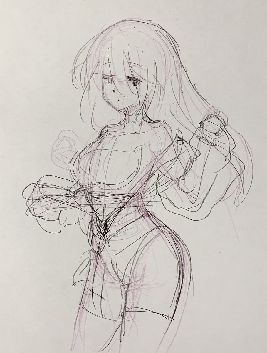 「大ラフ→下描きです 」|ふうすけのイラスト