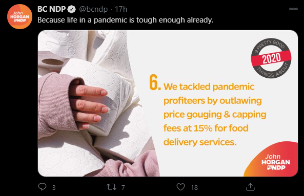 4BCParty's tweet photo. "Because life in a pandemic is tough enough already."  @bcndp

It only get tough when government gets involved.

Bad enough with the restrictions. It gets worse when government interferes with the free market.

https://t.co/3G1rRvjXFW

#bcpoli #NoLockdown https://t.co/RNzjWLH5Jw