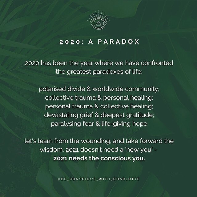 2021 doesn’t need a #NewYear #NewYou ... It needs a more #ConsciousYou ✨

2020 has presented us with devastating grief and a deeper gratitude for life.

Let’s take the wounding of 2020 and turn it into wisdom for a more hopeful 2021.

#GoodBye2020 #NewYear2021 #2021makeawish