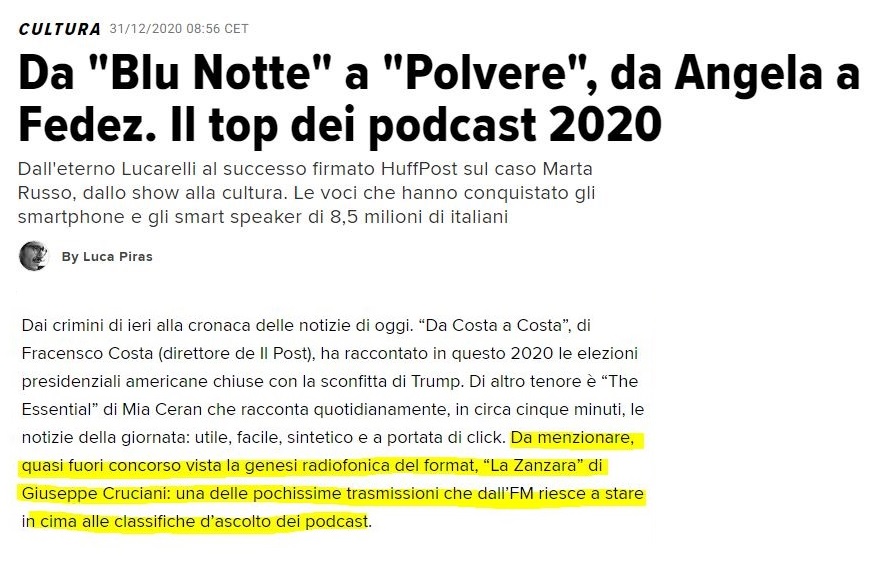 Zanzara Top. Solo questo: grazie, e grazie ar cazzo