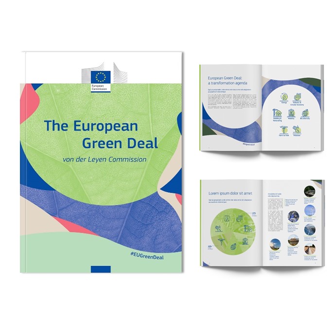 For the  #EUGreenDeal we went for organic shapes and natural textures. We used blue, green and earthy colours and incorporated photography and data visualisation to punctuate messages. Visual concept by Lia Vagionaki. /2