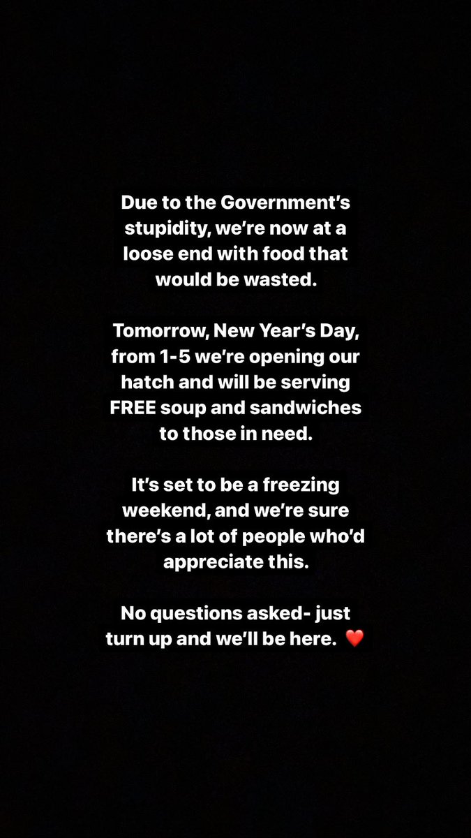 Tomorrow. 1-5pm.

Please spread the word to those in need, or if you yourself are, please come down. Free Soup and a Sandwich. 

No questions asked. ❤️