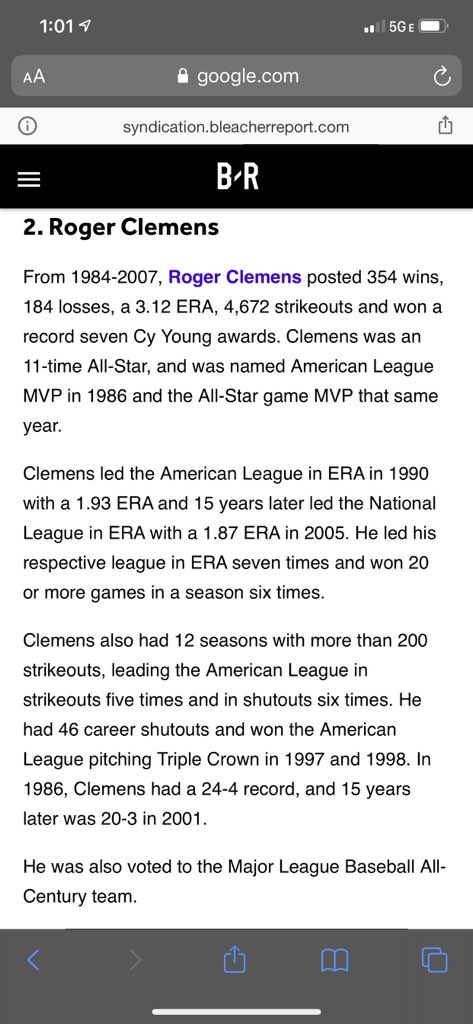 gwcbaseball's tweet photo. Roger Clemens is a Hall of Famer no doubt about it. 20 wins 15 years apart. 7 Cy Young awards and 11 time All-Star. Not to mention my favorite pitcher ever. #puthimin #overthinkingthis https://t.co/G6Og7dotOu