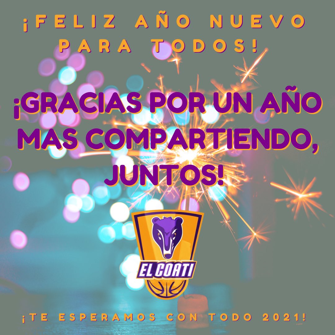 ElCoatiBasquet's tweet photo. ¡Feliz Año Nuevo El Coati! 💥🎉✨

Nuestros mejores deseos en este 2021 para cada uno de los integrantes de nuestro club💜💛 https://t.co/Nbhd0I0Qb2