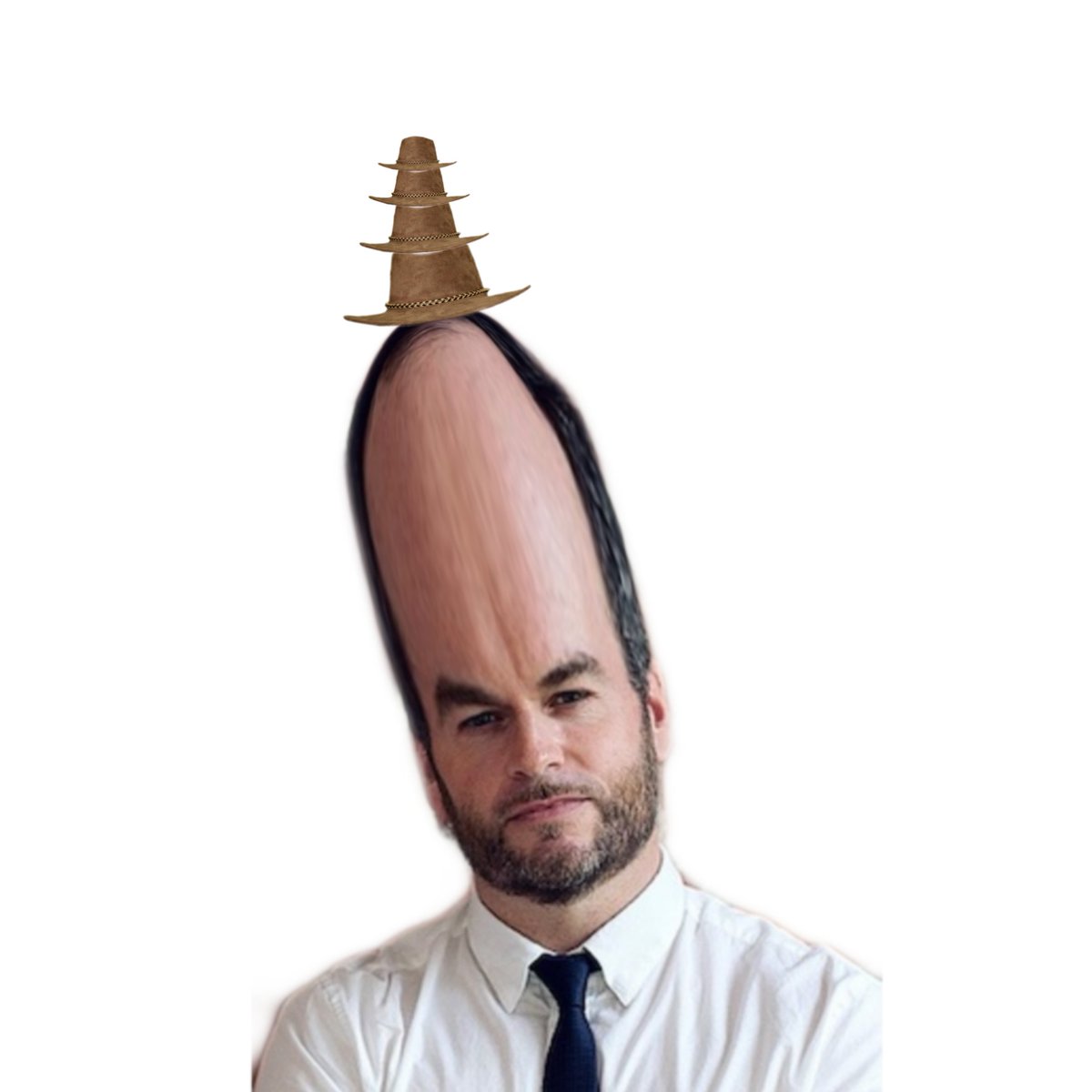 Lot his little hat on top of a little hat on top of a little hat on top of a little hat on top of a massive head.