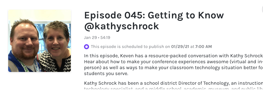 kevenrinaman's tweet photo. Ok, seriously... you NEED to subscribe to the @MAGICPotionEDU podcast so you'll be one of the first to hear episode 45 with @kathyschrock when it drops on January 29!  The lineup of interviews keeps getting better and better.  Thanks for being on the show, Kathy! https://t.co/6yNzGl1OeQ