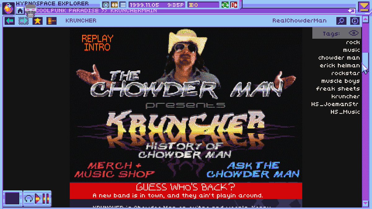 Hypnospace Outlaw (by  @jaytholen et al) - The first game  @ivydupler and I played this year, which is wild because it feels like it's been one of our GOATs forever. Loved the writing and aesthetics, not just that @grundislav is Desperate in Dallas or Chowder Man is ready to shave.