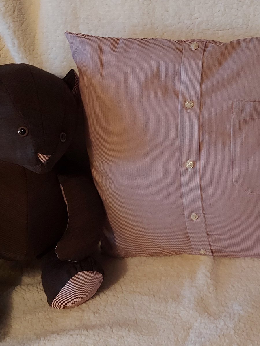 Memory bear and cushion made from a loved ones clothing.. #memories to cherish. #memorybears #memorycushions