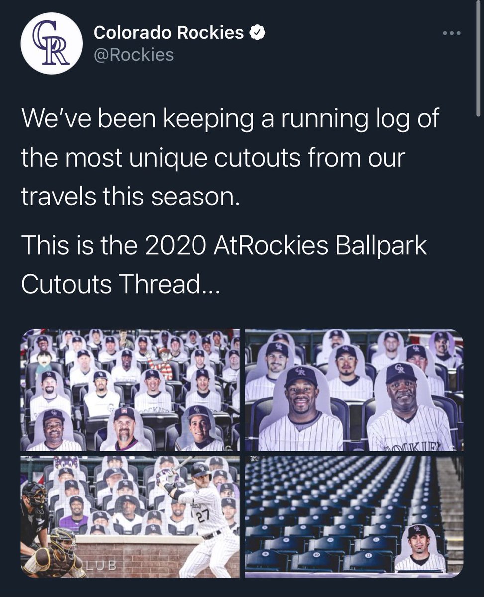 • Honored to help tell the story of Daniel Bard’s comeback• The Overused Office Jargon Game was a blast• Partnered with  @RockiesSub for a virtual Bark at the Park game• Kept a running thread of the funniest/most unique/celebrity cutouts at each park (nine cities)