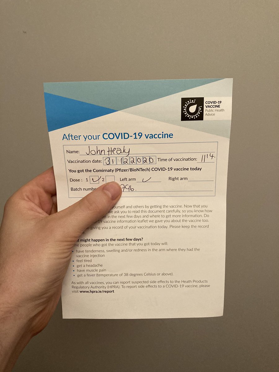 Feeling grateful. Thanks <a href="/CUH_Cork/">Cork University Hospitals</a> #VaccinesWork