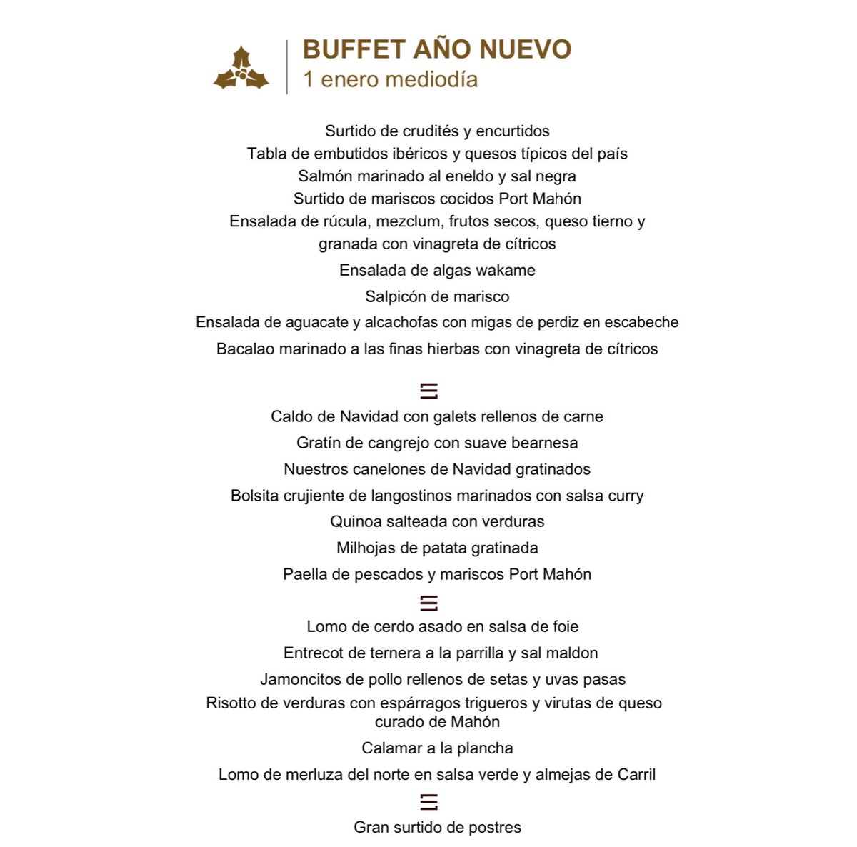 Buffet del día 1 de enero
