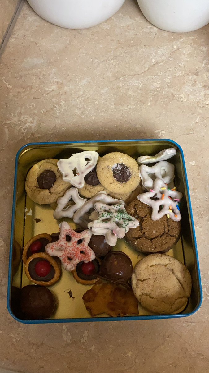 spencerleemoore's tweet photo. @Freshsweats Tested positive for COVID today. Aches like hell all over, feel like complete dogshit, fever of 101 yesterday. And got this entire box of Christmas goodies that I can’t even TASTE. I would’ve preferred the vaccine... https://t.co/q13Q0lvAPZ