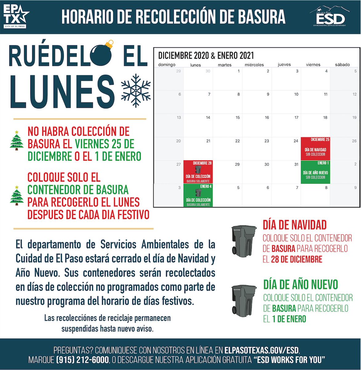 El Paso Garbage Collection Holiday Schedule 2022 - National Holiday 2022