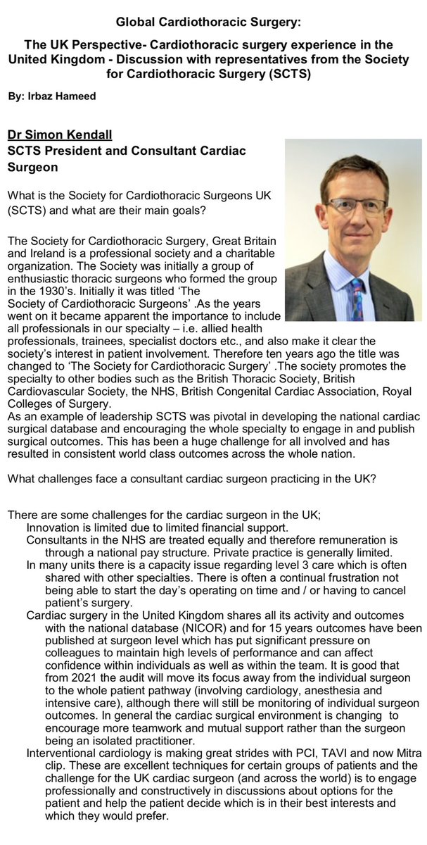 irbaz_hameed's tweet image. Discussing cardiothoracic surgery training and experience in the #UK with reps from the Society for Cardiothoracic Surgery (@SCTSUK), UK. Full text in the December newsletter of @TSRA_official . #TSSMN @JessicaLuc1 @JasonHanMD @AlexBresciaMD @hunter_mehaffey @CoyanGarrett