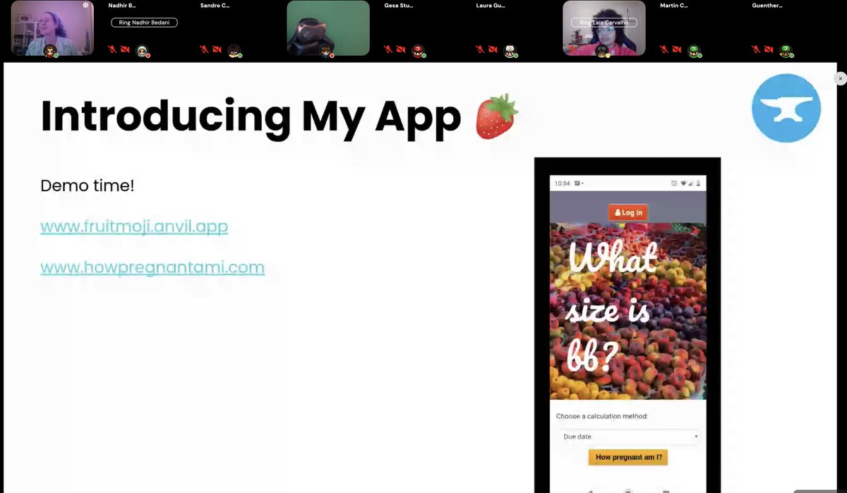 pythonpizzaconf's tweet image. Hannah Hazi is presenting the app she made to compare babies size to fruit howpregnantami.com
using Anvil and lots for Emojis
you can see more about it on her blog raspberrycheesecake.github.io
#PythonPizzaNYE2020 #python