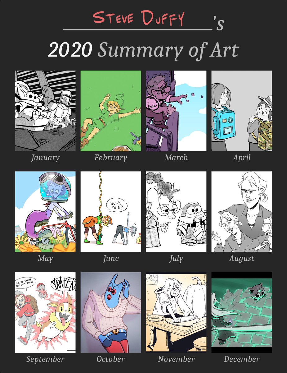 My #artsummary2020! 

I challenged myself this year to make one piece of "postable" art a week, and only had to skip one week! (Tho you may have noticed a number of posts on Saturday nights...)

I think my fav was those princess bride character designs 