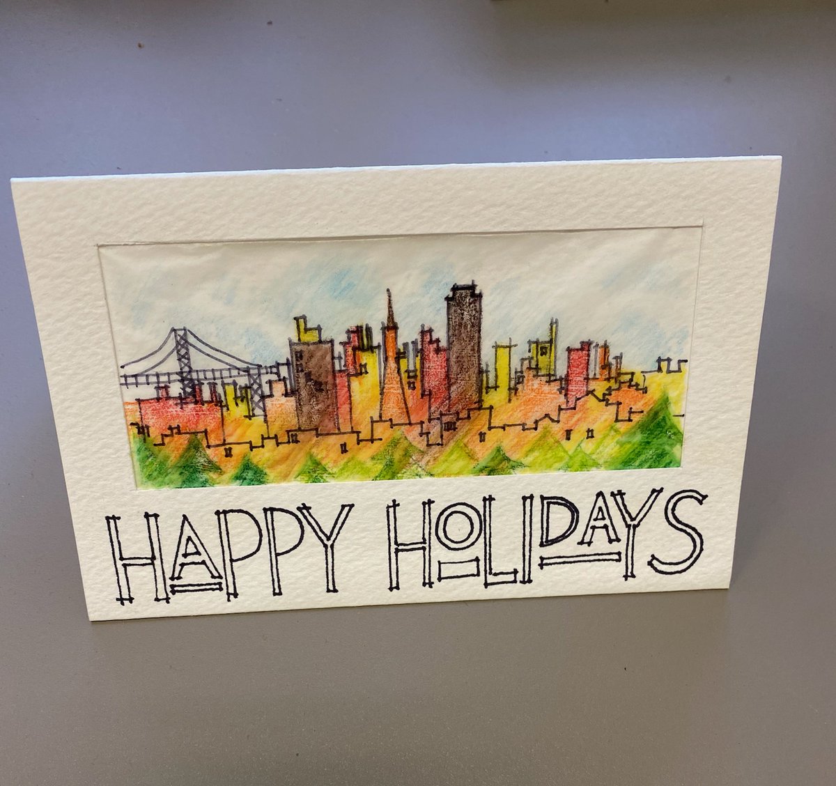 MOWSF's tweet photo. The only thing more beautiful than this hand-drawn skyline is the incredible outpouring of card-making for our seniors this holiday season - over 6000 cards. Thank you!
#mowsf #nosenioralone #cardsforseniors
@firstrepublic @Bloomberg @sf.citi https://t.co/4lypH7BsCz