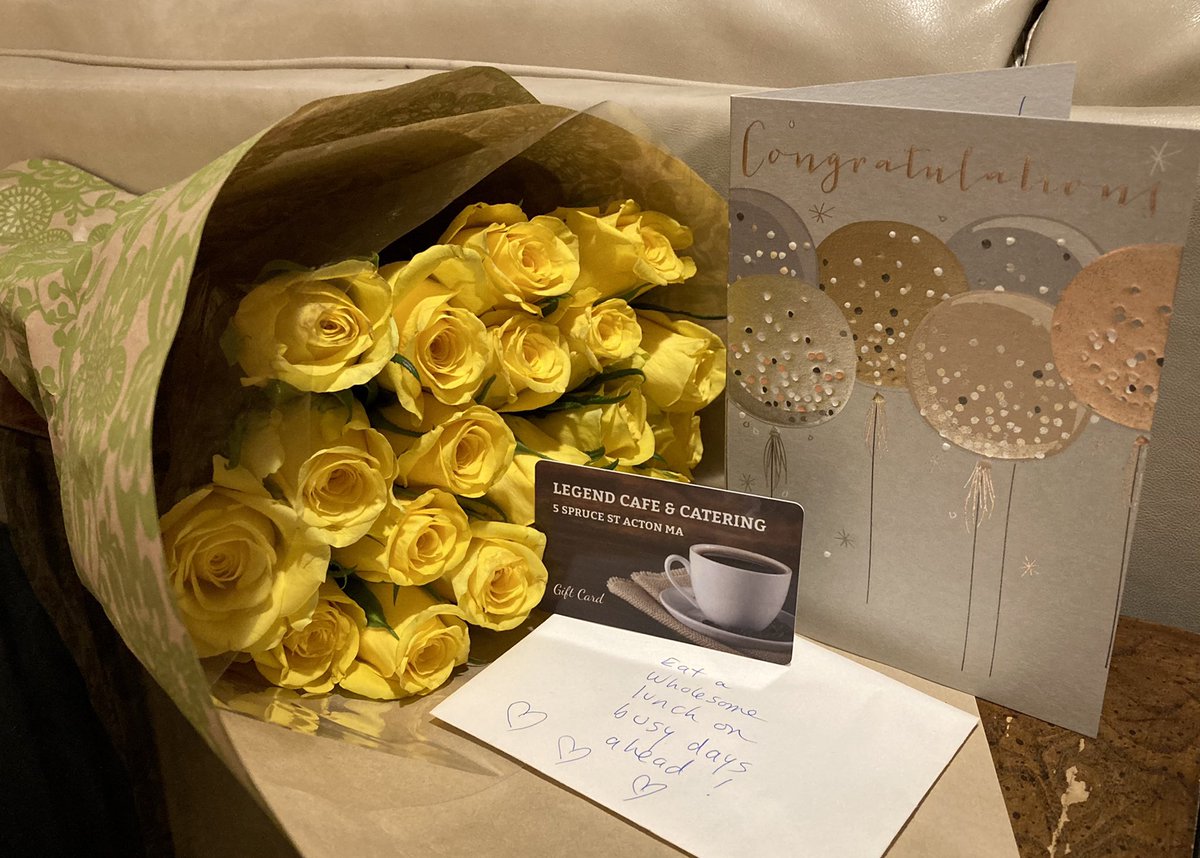 VivianBirchall's tweet photo. I am very grateful for the lovely flowers, card and gift card to #legendcafe, from the @ActonMAGov’s Conservation Department Staff- Tom Tidman, Bettina and Fran. Thank you for the thoughtful gesture. It’s been a pleasure working with you. #ActonMA #GratefulHeart #GoodBye2020 https://t.co/wcQMhzmPkG