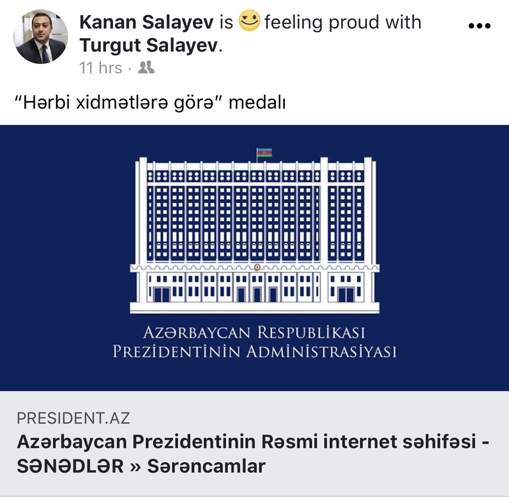 KananSalayev's tweet photo. “Hərbi xidmətlərə görə” medalı. Big privilege. Thank you very much @presidentaz 

https://t.co/iKr5fQPzgy https://t.co/HAbIt7JGPS
