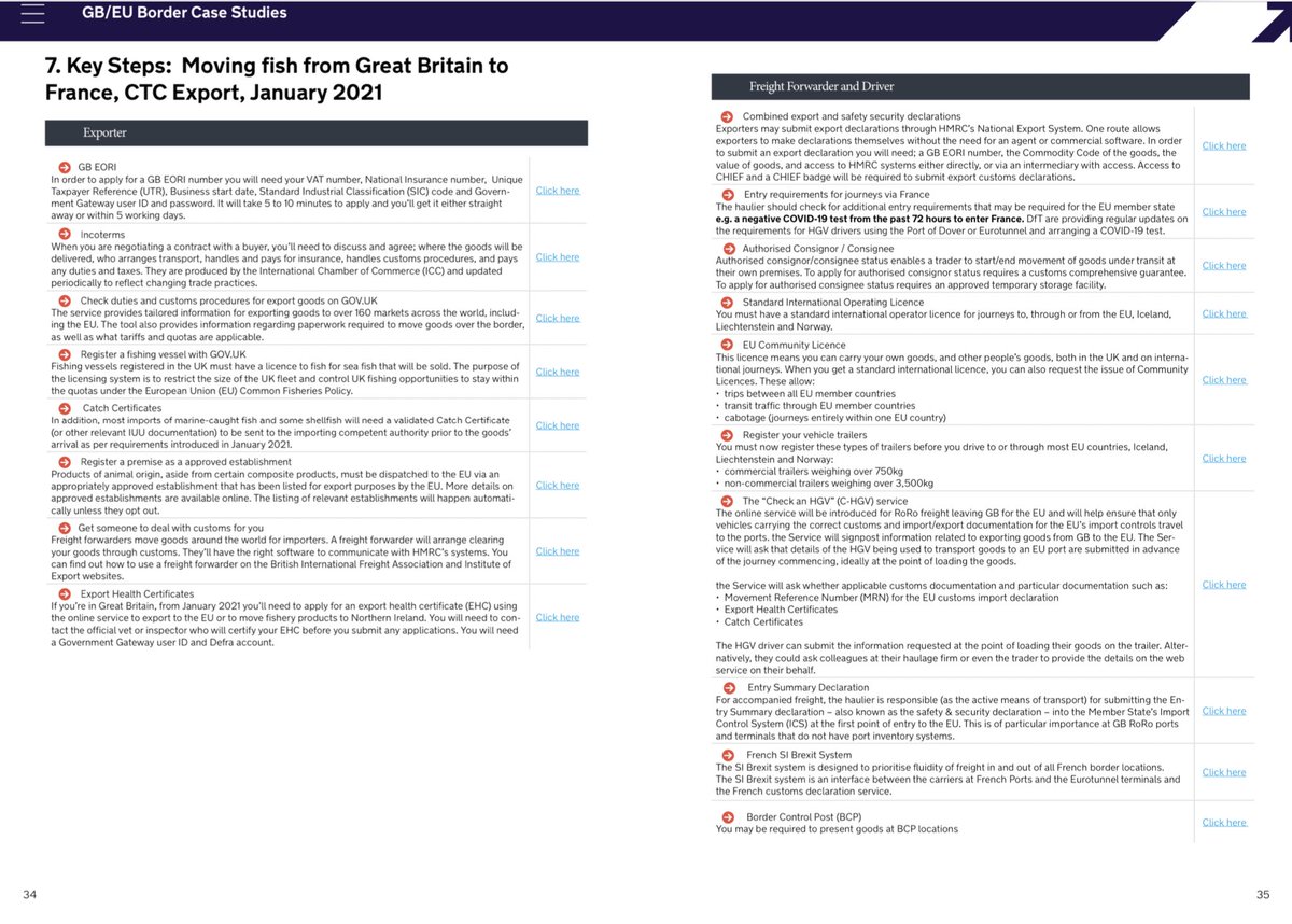 Govt lists 18 key steps required from about 4 hours time, to export fish from GB to EU via transit in France including 6. “Get someone to deal with customs for you”
