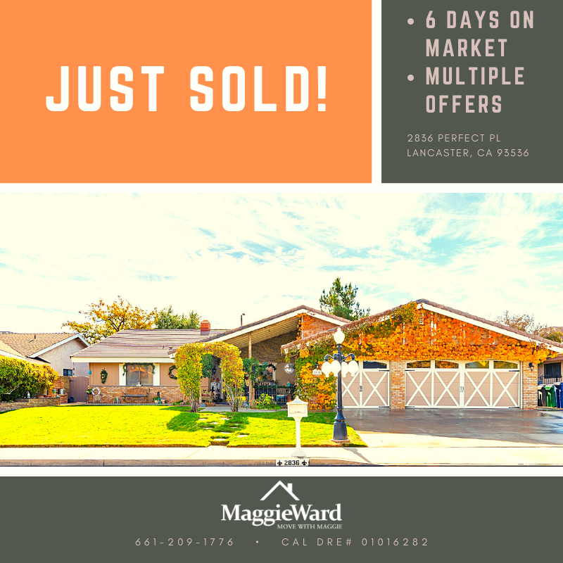 WardRealtor's tweet image. #JustSold! Congratulations to my Sellers on successfully closing escrow today! 

What a wonderful way to end 2020...Wishing everyone a Happy New Year! 🥳🍾

#HomeBasedRealty #MoveWithMaggie #MaggieWardRealtor #RealEstateEssential #HomesforSaleAntelopeValley #YourAVHomeValues