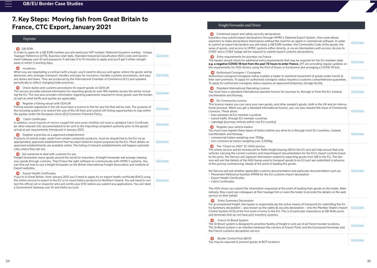 Correction - I missed next page of steps needed to be taken by the EU importer as well... so its in total 26 “key steps” required to transit British fish into EU via France from 11pm, in Govt’s new trade border case studies... including “get someone to deal with customs for you”