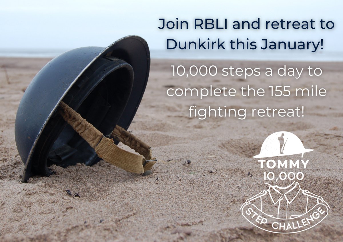 RBVECharity's tweet photo. 👟 | RBLI's Dunkirk challenge is starting soon! 

Join the hundreds of others that have already signed up to take on the Tommy 10,000 Step Challenge in January! You'll even hear the stories of true Dunkirk heroes along the way.

Sign up here: https://t.co/T3MvG9BI6M https://t.co/Td69RlQZM8