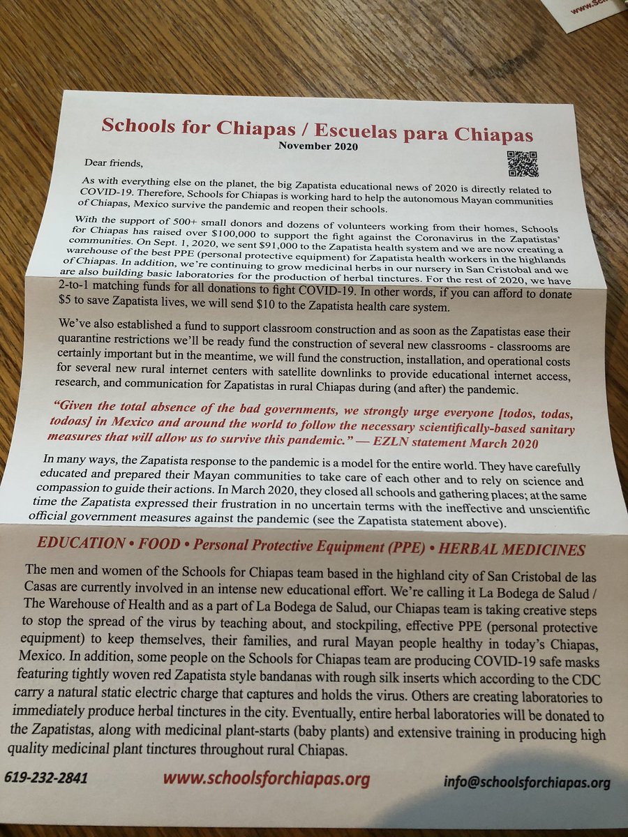 Sharing the  @ChiapasSchools materials I received in order to reach a wider audience. You’re probably not aware of the evolving situation of the Zapatistas so educate yourself and share the information. Consider donating too! Schools for Chiapas letter: