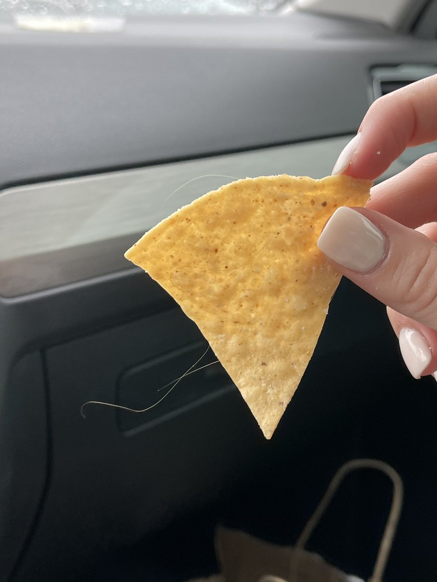 Hey <a href="/ChipotleTweets/">Chipotle</a>, is it normal for my wife to pull two consecutive chips out of the bag with hair on them? 🤢