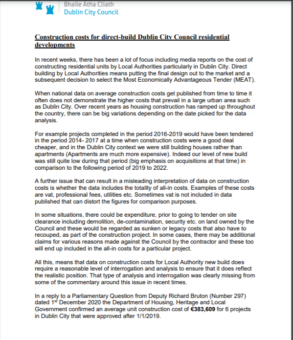 CONSTRUCTION COSTS FOR  @DubCityCouncil DIRECT BUILDHave been pushing for this information for some time now in the context of  #BuildOscarTraynor so great to see a pretty comprehensive report just issued by DCC: