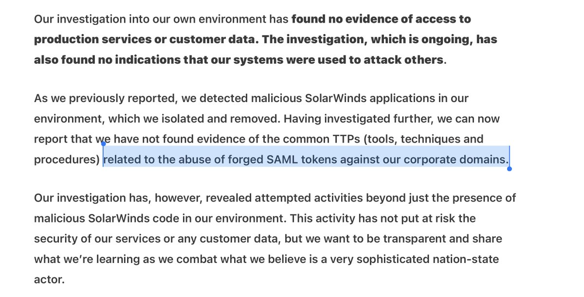 Do you understand why this sub sentence is important?“...related to the abuse of forged SAML tokens against our corporate domains.” https://msrc-blog.microsoft.com/2020/12/31/microsoft-internal-solorigate-investigation-update/Welp Microsoft has one incredibly powerful weapon in its arsenalsee EDVA cases re MS & Domains https://twitter.com/File411/status/1315867787726909440?s=20