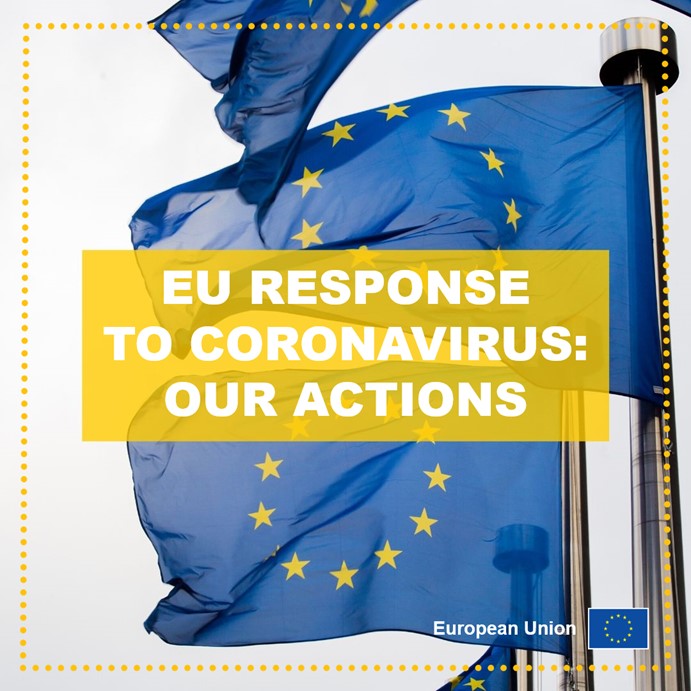 The  #Coronavirus response visuals used a limited palette of blue, purple, white and yellow. The layouts were kept simple and striking. The focus was on delivering clear, timely information, so we created a variety of easily editable templates. Design by Laurie Janssen.