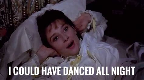 Screen grab from the film My Fair Lady in which Audrey Hepburn is singing the song 'I Could Have Danced All Night'.