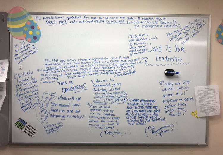 As concerns grew among staff, Wright said nurses were asked to write them, along with any questions, on a whiteboard in the ICU lounge, which you can read from below.