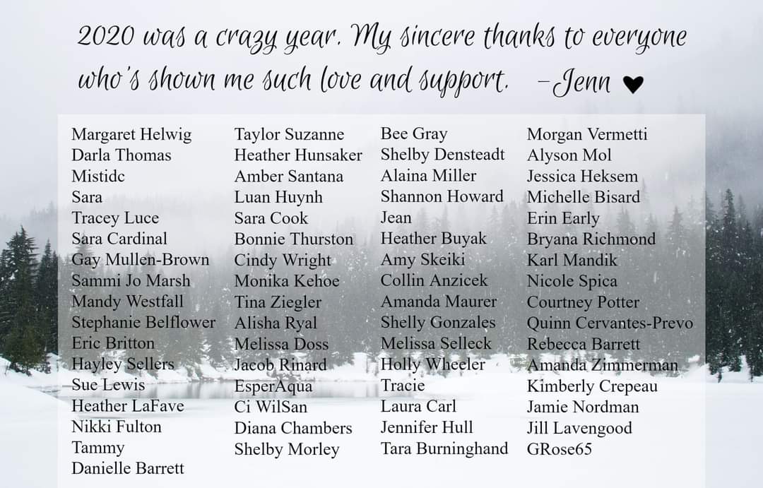 For the final time in 2020, I'd like to say a great big THANK YOU to all of my wonderful patrons.