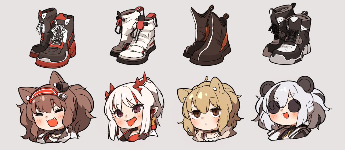 angelina (arknights) ,feater (arknights) ,nian (arknights) ,siege (arknights) multiple girls animal ears 4girls brown hair streaked hair lion ears tongue out  illustration images