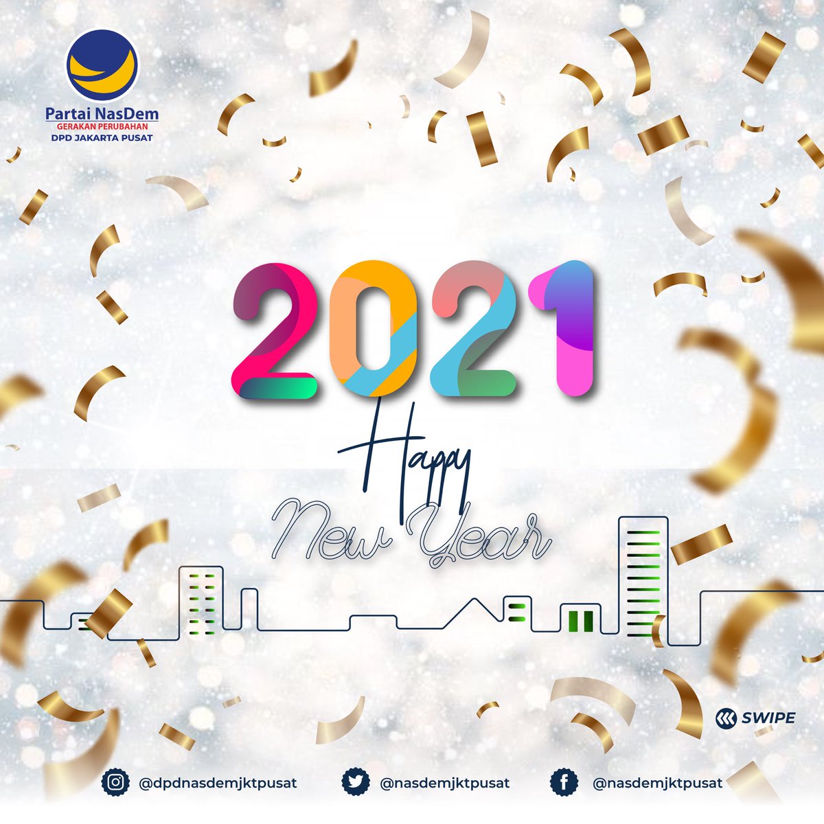 Selamat Tahun Baru 2021.

Seganap keluarga besar DPD NasDem Jakarta Pusat mengucapkan selamat Tahun Baru 2021 🎉🙋🎆

Sambut tahun baru dengan semangat perubahan untuk mewujudkan Indonesia yang lebih baik dan maju.

#TahunBaru #tahunbaru2020 #dpdnasdemjktpusat #NasDemAntiMahar