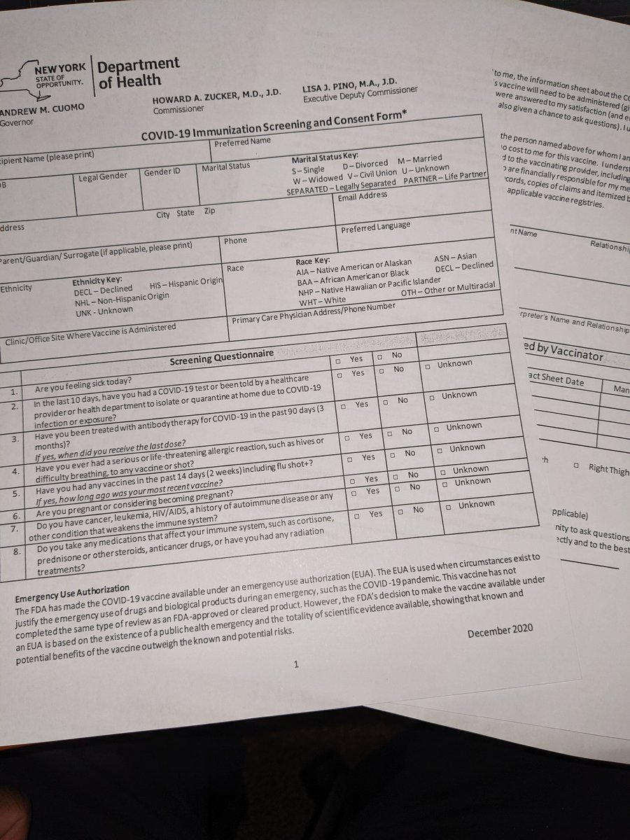 The consent form also asks questions like are you feeling sick, have you had to isolate due to potential exposure, any allergies, pregnant, illness that weaken your immune system, have you had the flu shot (See below)?  #CovidVaccine