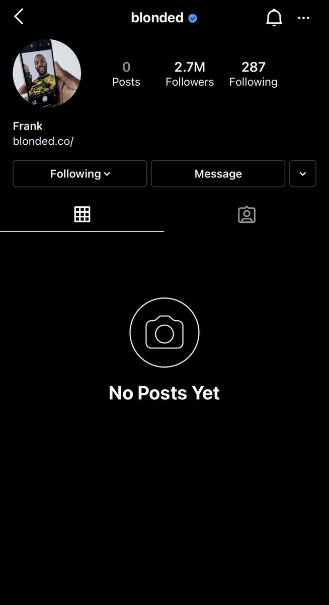 FrankOceanStuff's tweet photo. Frank’s Instagram has been cleared 👀 https://t.co/B3UH6Baras
