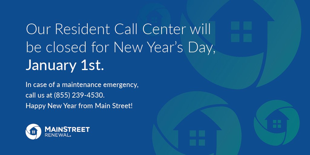 Our Call Center will be closed on Friday to allow our team members to celebrate the new year.
Submit non-emergency work orders through your Resident Portal for a response beginning Monday, January 4th. bit.ly/msr-resident-p…