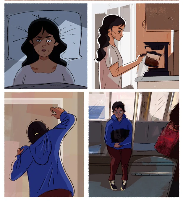 Some panels from a graphic novel pitch. I have to redo the pages and I decided not to go with this art style in the end, but I did like these particular panels, figured I'd share them ? 