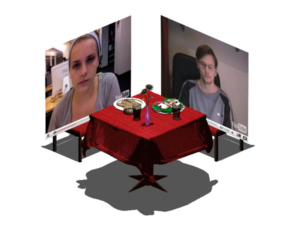 dontsave's tweet image. there were so many good Flash projects, but my personal favorite was Online Dating (2009) by @mathwrath in which two YouTube &quot;staring contest&quot; videos were positioned across from each other at a dinner table with a third YouTube violinist video serenading them nearby