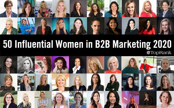 Impressive group! 50 Influential Women in B2B Marketing Who Rocked 2020:
@AmyFuller
@gailmoody
@Emerson_KathyBB
@ceverson
@jheyman
@JoannaLord
@zephoria
@ariannahuff
@pennyrbaldwin
@klemkau
@karmwalker
@lindaboff
@priaramesh
@paige_oneill
See all bit.ly/3rLMpi6 @toprank