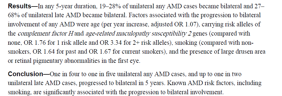 But first, further mention of Beaver Dam Eye Study. (No AMD in my lineage, btw) These familial, epidemiological studies (consortia also) are impt for such genetic disease contribution. Two examples cited here.  https://pubmed.ncbi.nlm.nih.gov/25905023/&nbsp; https://pubmed.ncbi.nlm.nih.gov/28108569/&nbsp;