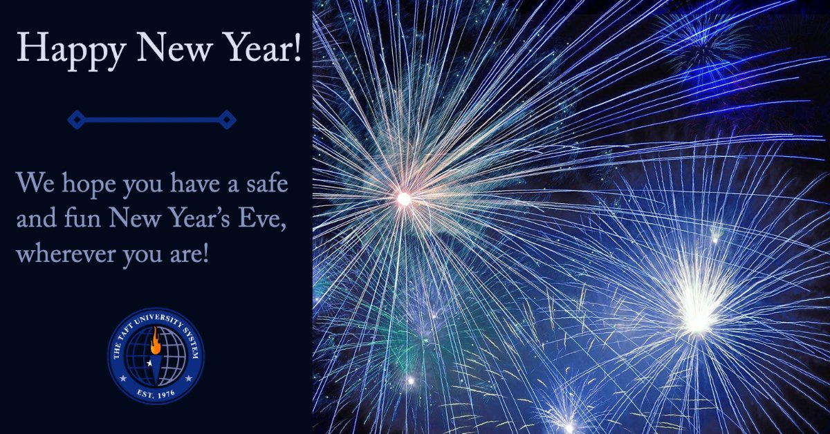 We at Taft Law School wish you all the best this New Year's Eve! Our offices will be closed tomorrow, January 1st, but we'll be back to help you on Monday, January 4th. We look forward to helping you achieve all your educational goals in 2021!
