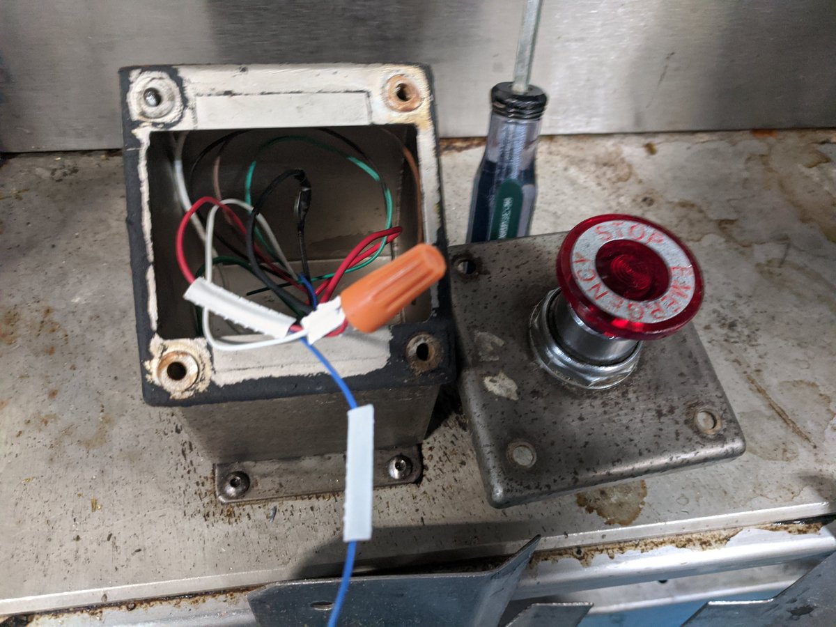 Broken E-Stop button on labeler.  Farewell 2020!  #hotwirenewyear